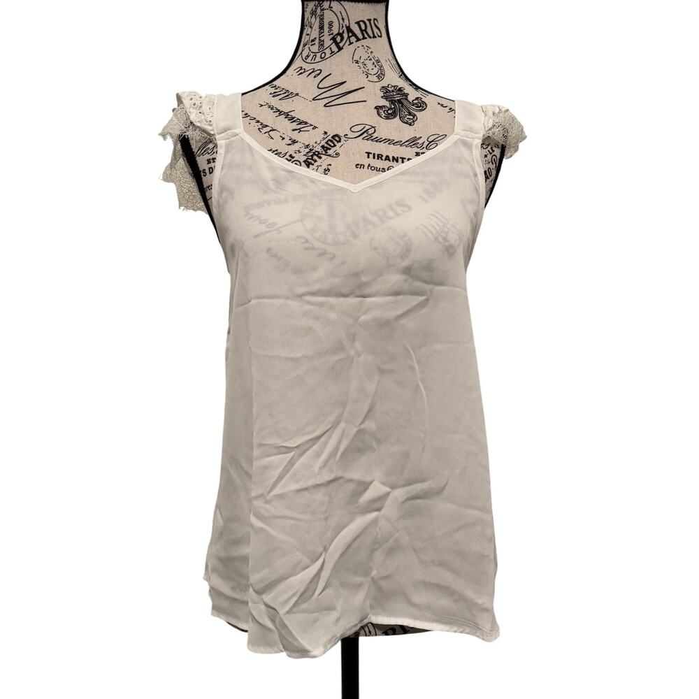 SHEIN Womens Size Small White Eyelash Lace Flutter Strap Babydoll Cami Tank Top